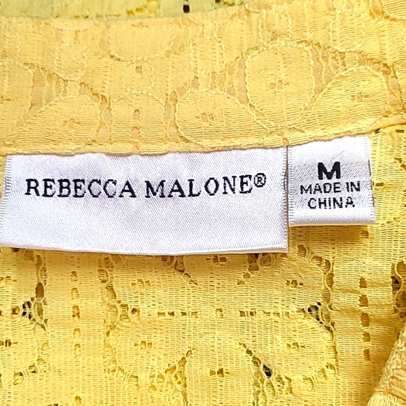 Rebecca Malone Yellow Lace Buttondown Top, Size Medium - Picture 8 of 9